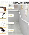 Installation steps for Rock Solid Eight Point Two Foot Modern Wrought Iron Grab Rail With Heavy Duty Wall Mount Brackets.