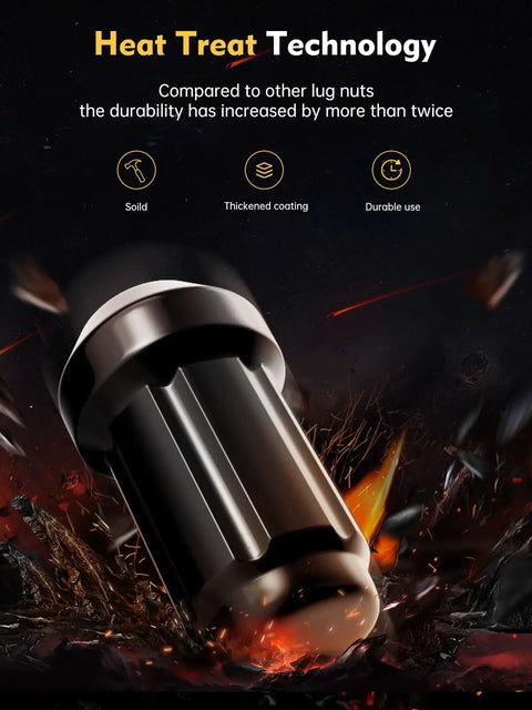 Close-up of 24 Pcs M12x1.5 Lug Nuts 60 Degree Conical Seat Bulge Closed End Black with heat treat technology visuals