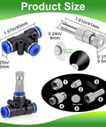 Brass Misting Nozzles Kit 30 Pcs With Filter Mesh 1/4 Inch Tee Fittings 0.012 Inch (0.3mm) Orifice parts and measurements