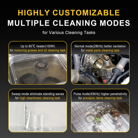 Highly customizable cleaning modes of 3L Ultrasonic Cleaner With One-Touch Operation, Built-In Heating, Dual-Frequency Sweep, Lab-Grade Performance