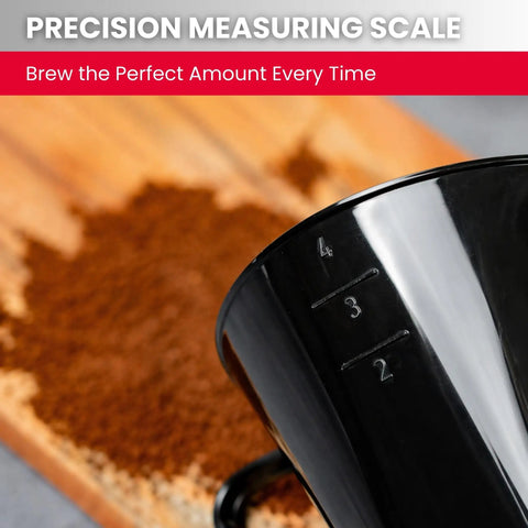 Close-up of black Pour Over Coffee Dripper Size 4 Cone For Manual Brewing Reusable Plastic Filter Cone Up To Four Cups