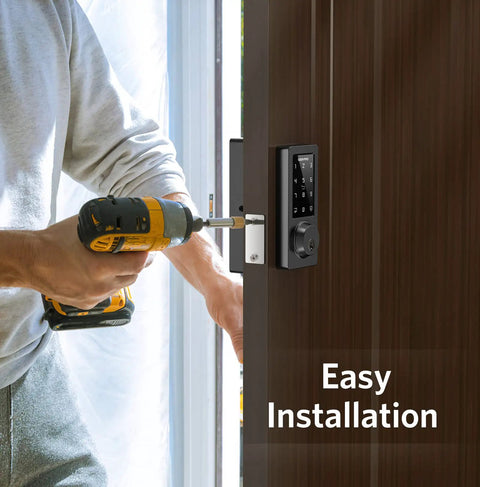 Installation of Smart Keyless Door Lock With Bluetooth App Control, Four Unlock Options Including Keypad, IC Card, Waterproof Deadbolt