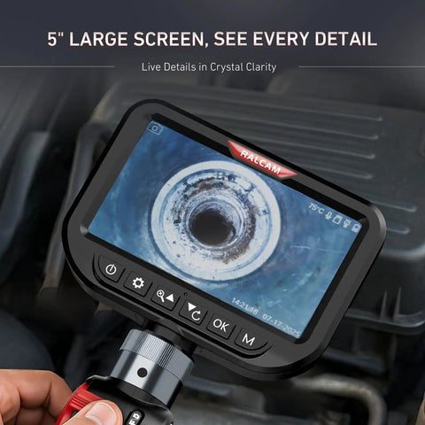 Ultra Slim 3.9mm Two Way Articulating Borescope With 5 Inch HD IPS Screen Stainless Steel Flexible Fiber Optic Endoscope Camera With Built In Light For Tight Engine And Pipe Inspections 0.15 Inch Probe Automotive Tool displaying pipe interior