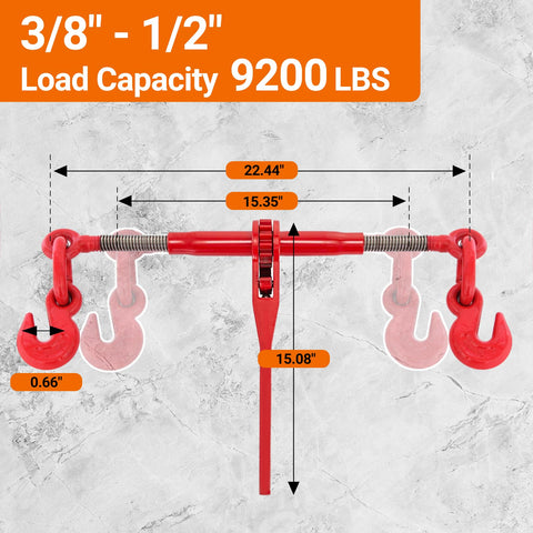 Heavy Duty Ratchet Chain Binders 2 Pack 9215 Lbs Working Load Limit Three Eighths To One Half Inch With G70 Hooks