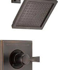 Dryden 14 Series Single Function Shower Trim Kit With No-Fuss Single Spray Touch Clean Shower Head Venetian Bronze Finish 2.0 GPM Water Flow Model T14251-RB-WE Valve Not Included, featuring square design and bronze color.