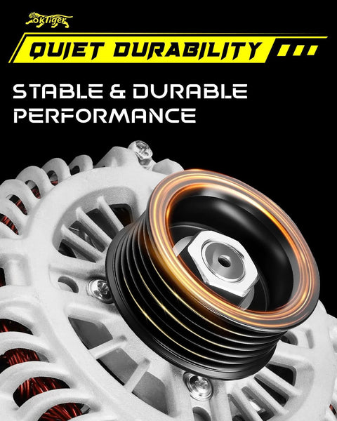 Beefed Up 110A Clockwise Alternator Replacement For Mazda CX Nine Grand Touring Sport Touring 2007 Through 2015 12 Volt High Output With 6 Groove Pulley OE Part A003TJ2391 Drop In Fit Durable Reliable Power close-up view