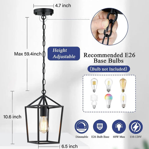 Totally Fresh 2 Pack Pendant Lights For Kitchen Island Featuring Modern Black Farmhouse Lantern Design With Hella Quick Setup, height adjustable fixture details.