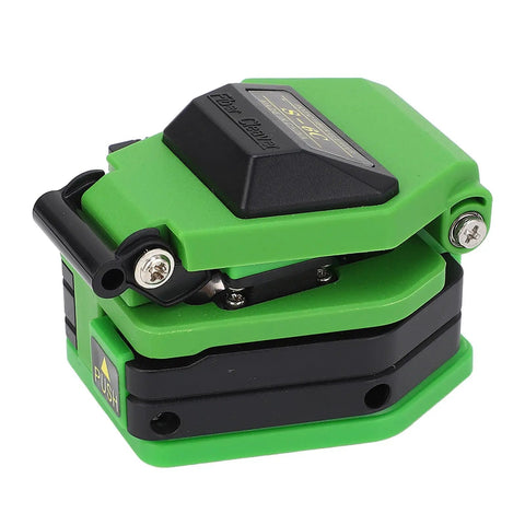 Pro Grade Workhorse Fiber Cleaver With 16 Cleaving Spots And Tungsten Steel Blade For 0.25mm And 0.9mm Fiber Cables, Green Optical Cutting Tool For Precise Clean Cuts And Slippage Resistant Performance. green fiber cleaver with tungsten steel blade, angled view