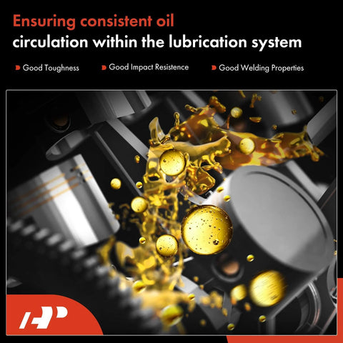 Engine lubrication system with oil circulation showcasing toughness, impact resistance, and welding properties