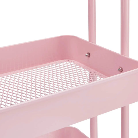 Slick Three Tier Rolling Metal Utility Kitchen Cart With Lockable Swivel Casters And Nifty Recessed Bins For No Stress Moving And Ultra Spacious Storage Solutions In Dusty Pink