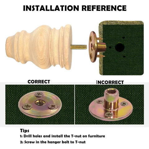 Installation guide for 4 Inch Unfinished Bun Feet For Couch, Sofa, Cabinet And Ottoman with pre-drilled M8 bolts example