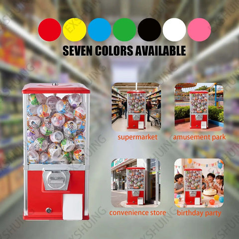 Coin Operated Vending Machine For Capsule Toys, Candy, And Bubble Gum, Holds 200 Balls, Gashapon Style, red and pink design