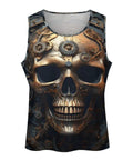Men Fly Skull Printed Tank Top Fresh 3D Mechanical Metal Graphic Sleeveless Muscle Shirt Relaxed Fit Polyester Cotton Blend Hype Streetwear Gym Tank 4X Large Drip with detailed skull design.