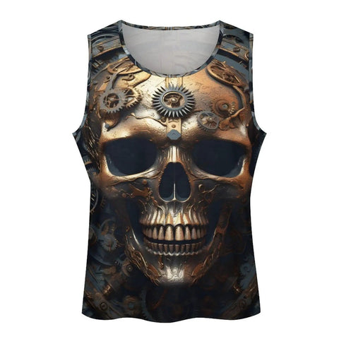 Men Fly Skull Printed Tank Top Fresh 3D Mechanical Metal Graphic Sleeveless Muscle Shirt Relaxed Fit Polyester Cotton Blend Hype Streetwear Gym Tank 4X Large Drip with detailed skull design.