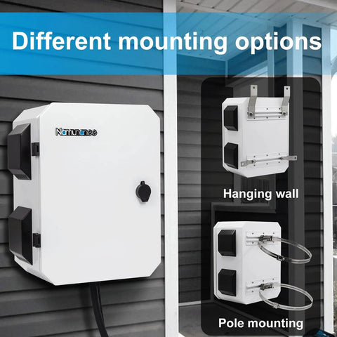Rugged Outdoor Electrical Box With Thermostat And Fan For Real Weatherproof Protection, IP65 rated, wall and pole mounting options shown
