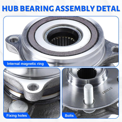 Close-up details of Front Wheel Bearing Hub Assembly 5 Lug 513287 Fits Toyota Prius 2010-2015, Prius Plug-In 2012-2015, and Lexus CT200H 2011-2017