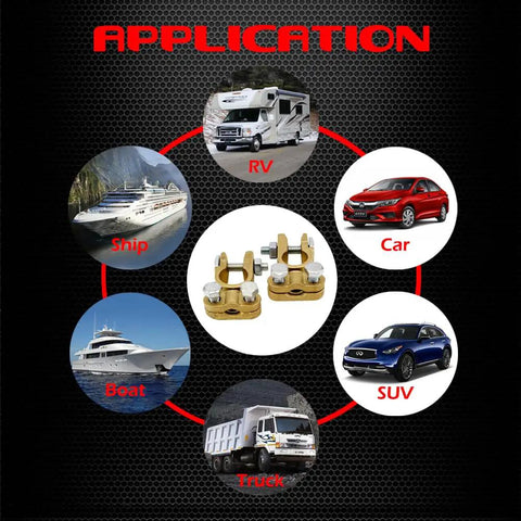 Beefy Brass Battery Terminals Top Post Connectors Clamps Set for Marine Cars Boats and RVs application examples
