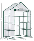 Walk-In Portable Greenhouse Kit 5x2.5x6.5 Feet With Roll-Up Door, Three-Tier Shelves, Weatherproof Clear Cover, dimensions shown