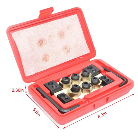 5/8 Inch T-Slot Eccentric Clamps Copper Kit Stud in red case with components for CNC Milling Machine Work Table