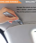 Hand using Two Piece 4140 Pry Bar Set For Auto Panel Removal and Trim Demolition, chrome finish, in car interior trim.