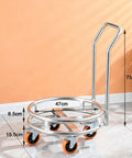 No Sweat Heavy Duty Stainless Steel Drum Stand With Smooth Rolling Wheels For Gas Cylinders And Soup Pots Rust Resistant Mobile Kitchen Cart Indoor Outdoor with measurements.