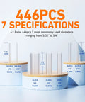Heat Shrink Tubing Kit 446 Pcs Adhesive Lined Clear Shrink Wrap Four to One Ratio sizes on display