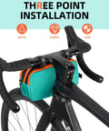 Ride Ready Must Have High Capacity Bike Handlebar Bag With Quick Release Front Bag 2.5L installed on bike with three-point system