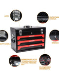 Heavy Duty Steel Tool Box With Three Drawers And Ball Bearing Slides Portable Tool Chest Organizer Lockable Powder Coated Garage Workshop Storage Cabinet For All Your Repair Tools