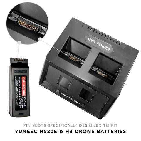 2 In 1 Fast Drone Battery Balance Charger For Yuneec H520E And H3 Batteries And Transmitter with precision pin slots