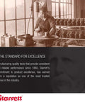 Historical image of a worker in a tool factory, Starrett logo, and text about manufacturing quality tools since 1880.
