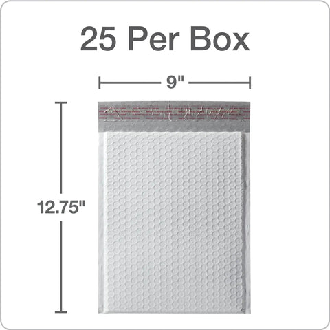 8.25 x 11 White Poly Bubble Mailers With Water Resistant Exterior, Cushioned Padding, Redi Strip Peel Off Closure, 25 Pack For Easy Shipping