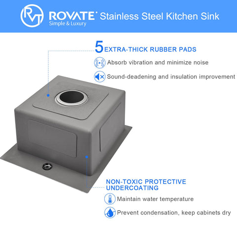 15 X 17 Inch Drop-In Black Nano Finish Bar Sink 304 Stainless Steel bottom features extra-thick rubber pads and protective coating.