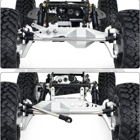 Beefed-Up 1 By 10 RC Portal Axle Set with BTA Servo Mount for Capra 1.9 UTB, silver CNC aluminum housing, installed view