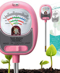 4 In 1 Soil Test Kit With Large Dial Meter For Indoor And Outdoor Growers Track Moisture PH Nutrients And Sunlight, Baby Pink
