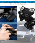 Truck door hinge roller assembly, black metal housing with dual white rollers for high-load sliding door repair.
