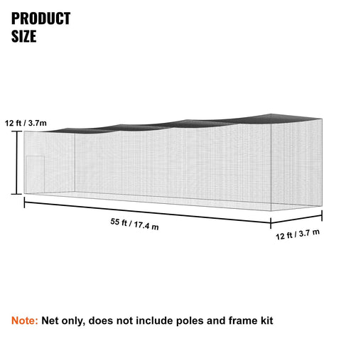Diagram of 55 Foot Baseball Batting Cage Net For Baseball And Softball Training Pro Level Hitting Practice Net dimensions