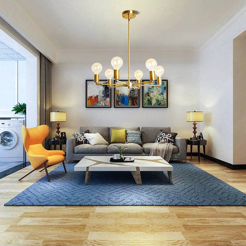6 Light Sputnik Chandelier In Modern Gold Brushed Brass Mid Century Pendant Light Semi Flush Mount Rotatable 180 Degree Lamp Cups For Dining Kitchen Living Room Bedroom Lighting