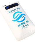 Portable 50 lb Boat Ballast Bag for Wakesurfing and Wakeboarding, pumpless and easy fill, space saving under seat storage, white