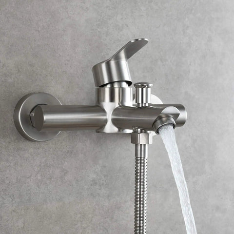 Stainless Steel Wall Mounted Tub Faucet With Brushed Nickel Finish Single Lever Shower Tap Ceramic Cartridge Built In Aerator