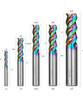Pro Grade Carbide End Mills Set With DLC Coating For Aluminum And Composite Materials shown in various sizes