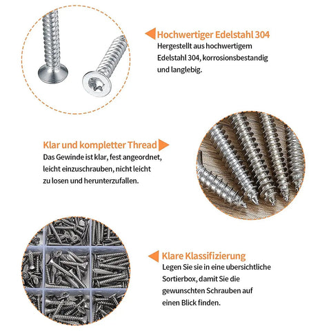 Close-up of 400 Pcs M3 M3.5 M4 Torx Head Self Tapping Wood Screws Pro Grade Assortment Kit In Stainless Steel