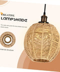 Khaki Rattan Pendant Lamp Shade With Hollow Basket Design, Natural Rattan Material, Warm Cozy Glow, Lightweight, Durable