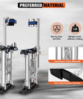 18 To 30 Inch Aluminum Drywall Stilts For Sheetrock, Drop Ceiling, Painting And Wall Work, Adjustable Height Painter Stilts With Beefy Heavy Duty Load, Easily Reach High Trim And Shrubs; shown with aluminum material and anti-skid rubber bottom