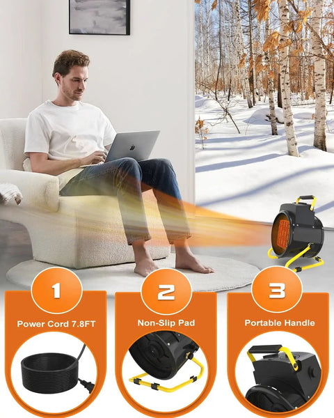Portable 1500W Electric Outdoor Heater For Patio And Garage 2S Rapid Heating Overheat Protection Thermostat, indoors
