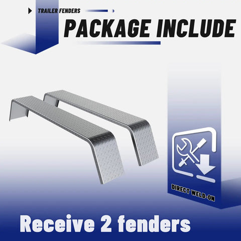 Tandem Axle Trailer Fenders 72 7/8 by 10 1/4 by 13 Inches Fits 13 to 15 Inch Tires with direct weld-on symbol