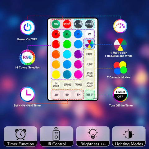 Remote control for Globe String Lights 60 LED Battery Operated Color Changing Fairy Lights with multiple modes and timer settings.