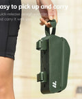 Bolt-On Top Tube Bike Bag With Magnetic Flap For Quick Access During Rides, green, handheld showing quick-release design