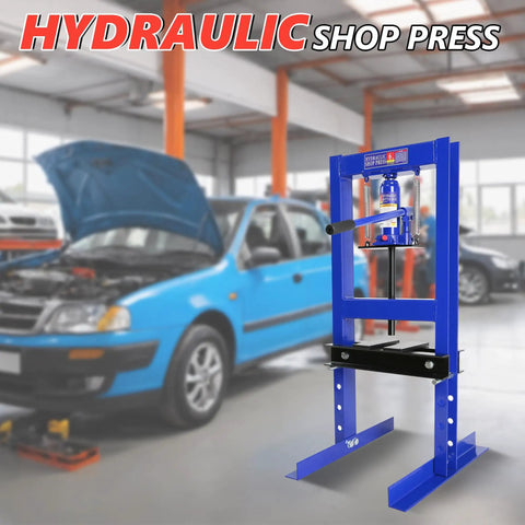 Six Ton H Frame Hydraulic Shop Press for Home Garage Heavy Duty Floor Model with Adjustable Height Bearing and U Joint Press