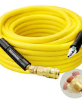 Tough As Nails Shop Grade Air Compressor Hose 3/8 By 50 Feet Rated To 300 Psi with quick connect couplers and yellow finish.