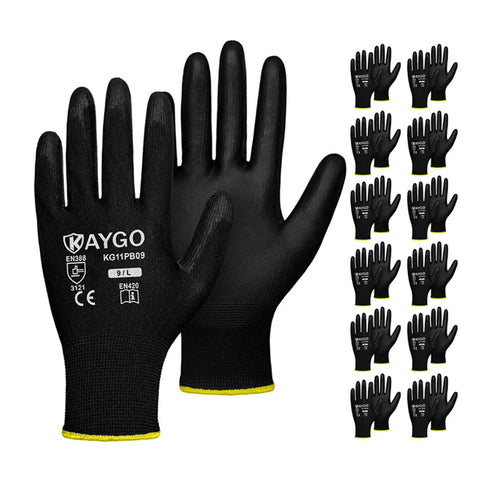 Seamless Knit PU Coated Work Gloves For Men And Women, 12 Pairs With Slick Palm And Finger Grip, Lightweight Breathable Safety Gloves For Light Warehouse, Manufacturing, And Gardening, KG11P